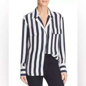 FRAME navy and white silk blouse, medium